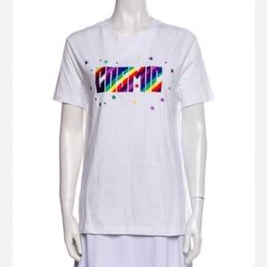Maje Cosmic White‎ T-Shirt with Rainbow Graphic